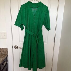 Green Midi Shirt Dress with Tie Waist